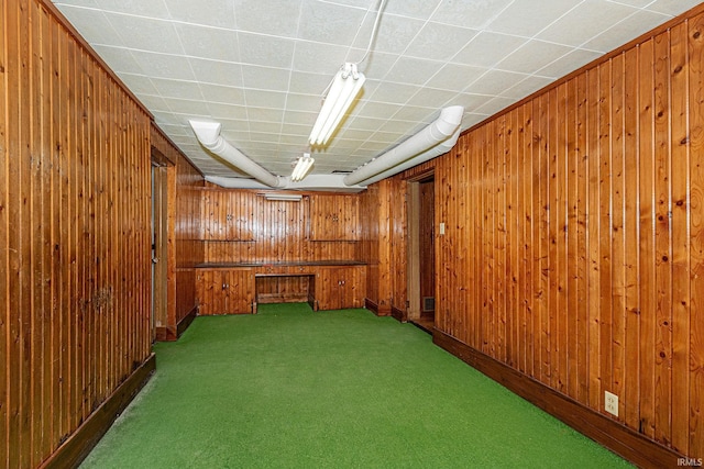 interior space featuring wooden walls