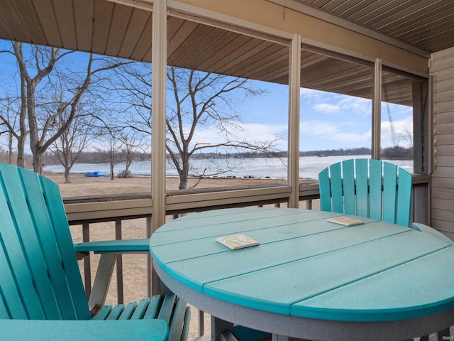 wooden deck with a water view