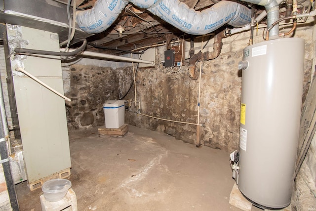 unfinished basement with water heater