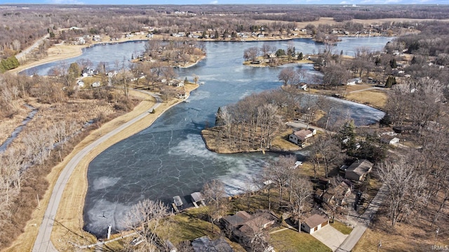 drone / aerial view featuring a water view