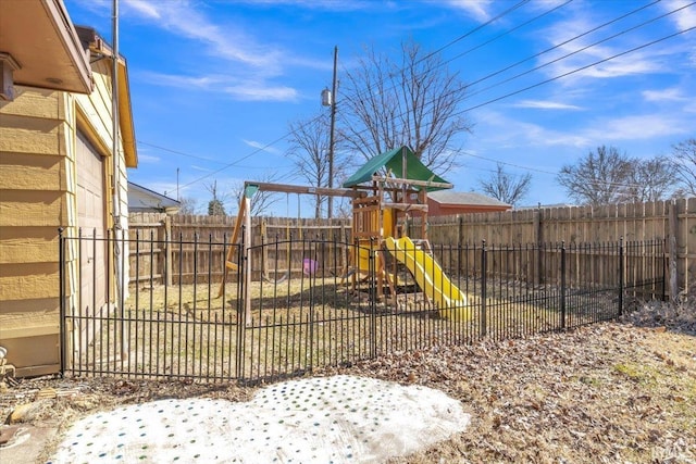 view of play area featuring fence