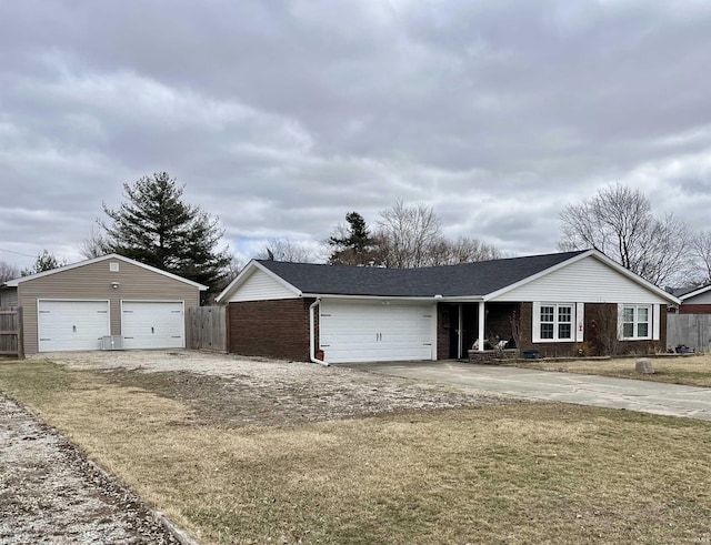 single story home with fence and brick siding