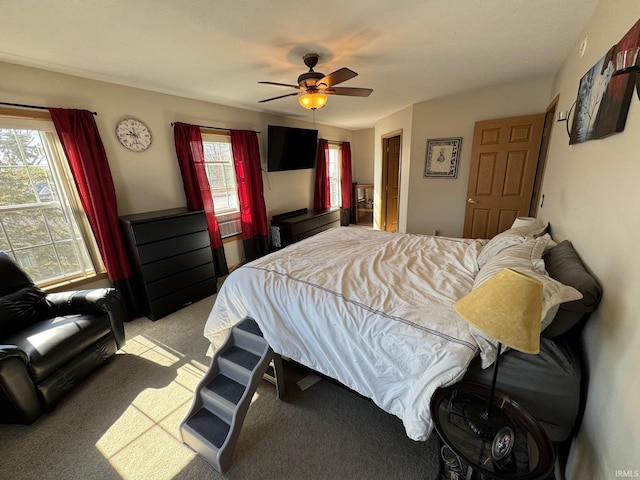 bedroom with carpet floors and ceiling fan