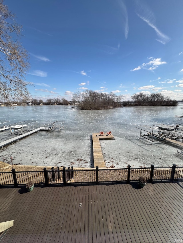 dock area featuring a water view