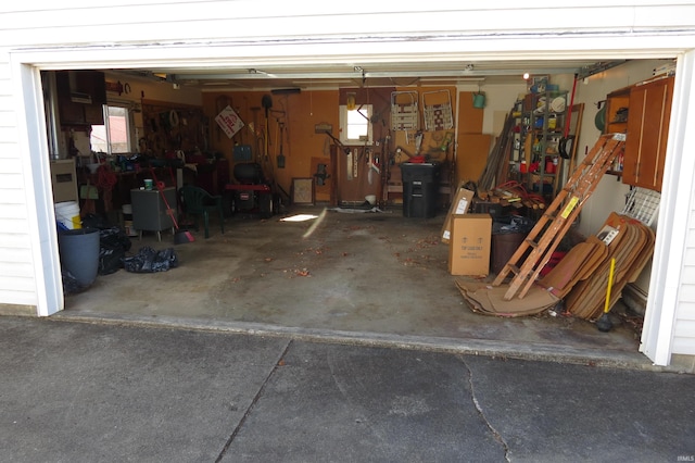 garage featuring a workshop area