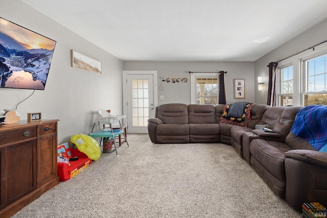 living area featuring carpet and a wealth of natural light