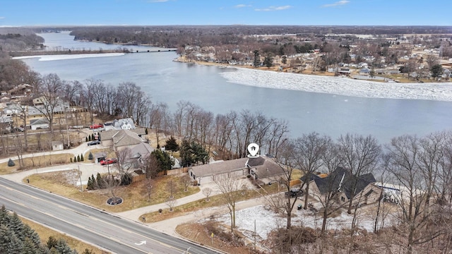 aerial view featuring a water view