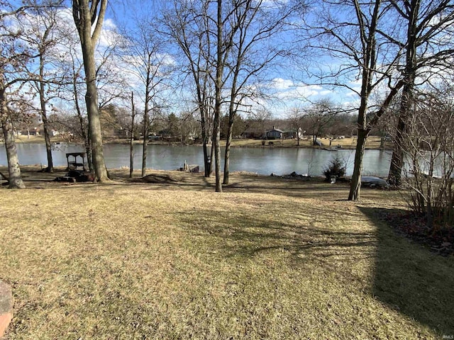 view of yard with a water view