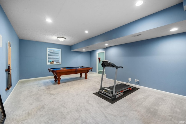 playroom featuring visible vents, baseboards, carpet flooring, and recessed lighting