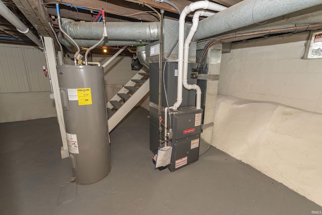 utility room with water heater and heating unit