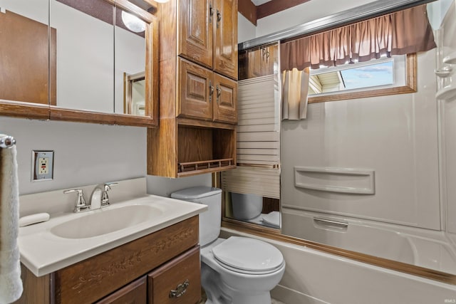 full bath featuring shower / bathtub combination, vanity, and toilet