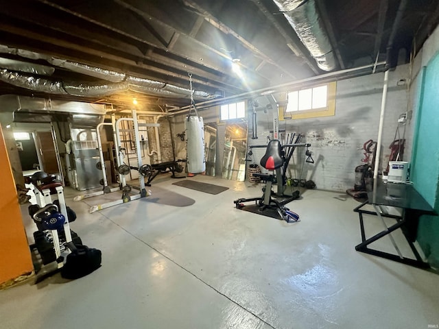 workout area featuring water heater