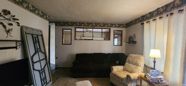 living area with a textured ceiling