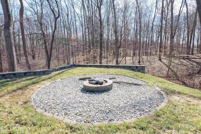 view of yard featuring an outdoor fire pit