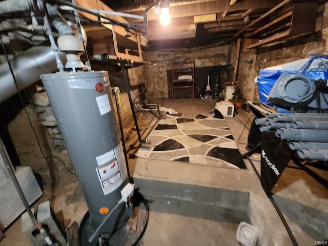 unfinished basement with gas water heater