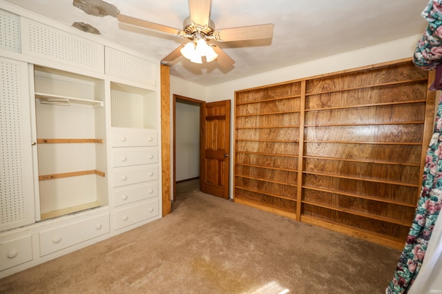 unfurnished bedroom with carpet and ceiling fan