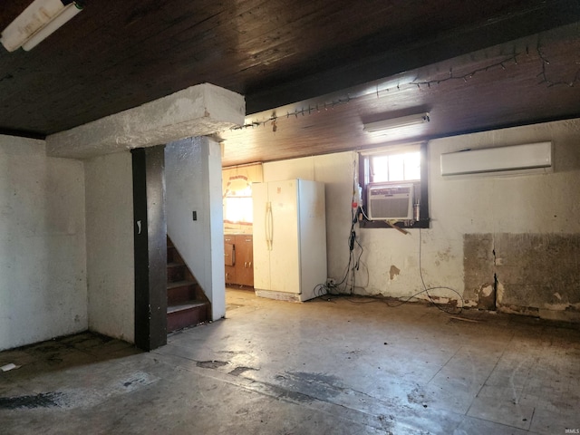 basement with cooling unit and stairs