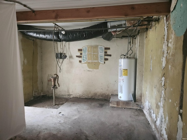 unfinished basement with water heater