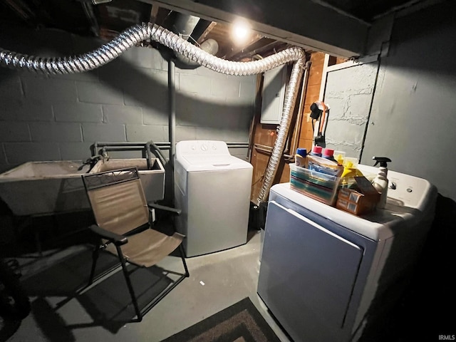 interior space with laundry area and washer and dryer