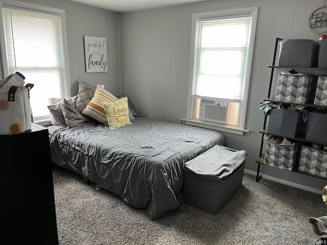 carpeted bedroom with cooling unit