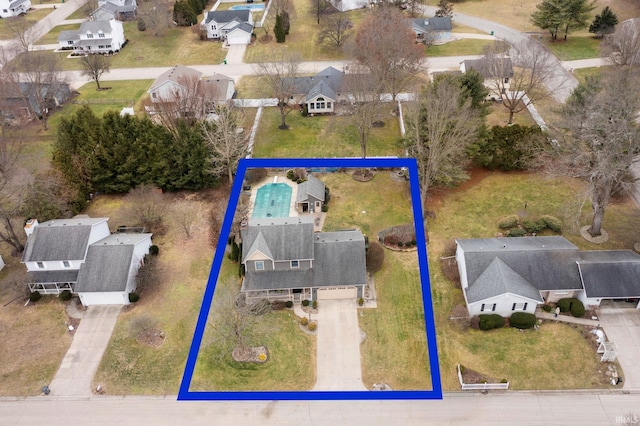 bird's eye view with a residential view