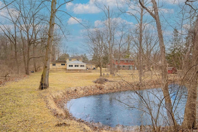 view of yard with a water view