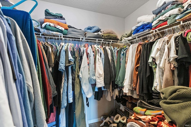 walk in closet with carpet floors