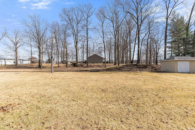 view of yard featuring a shed and an outdoor structure