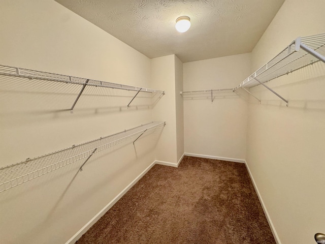 spacious closet featuring dark colored carpet