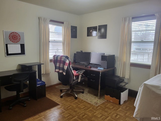 home office with baseboards