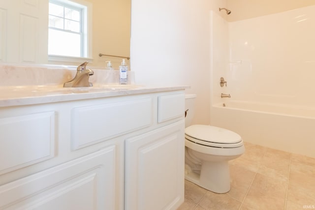 bathroom with  shower combination, tile patterned flooring, vanity, and toilet