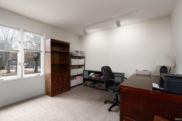 office area featuring carpet and track lighting