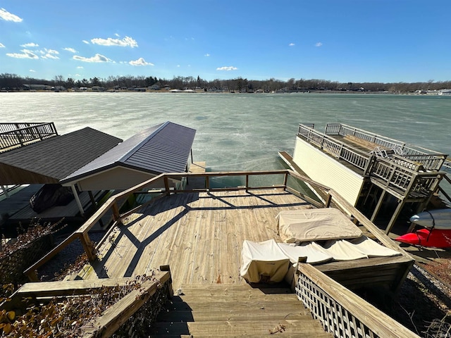 view of dock with a water view