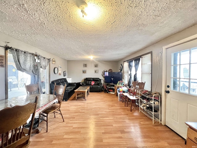 interior space featuring light wood-type flooring and a textured ceiling