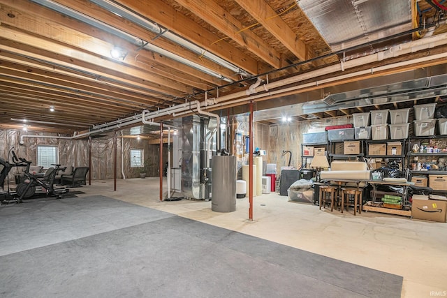 unfinished basement with heating unit