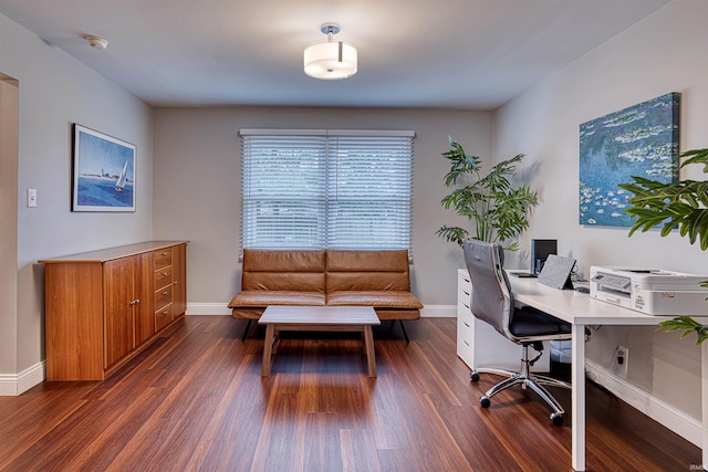 office featuring dark wood-style floors and baseboards