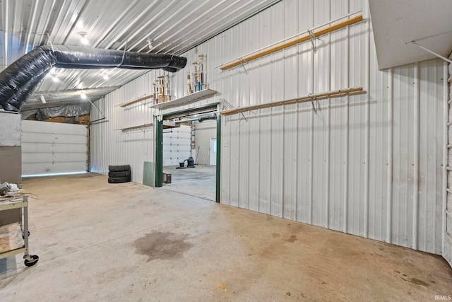 garage with metal wall