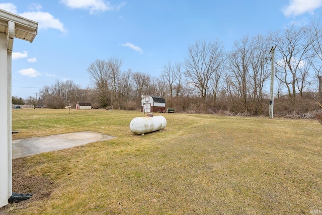 view of yard with a shed and an outdoor structure