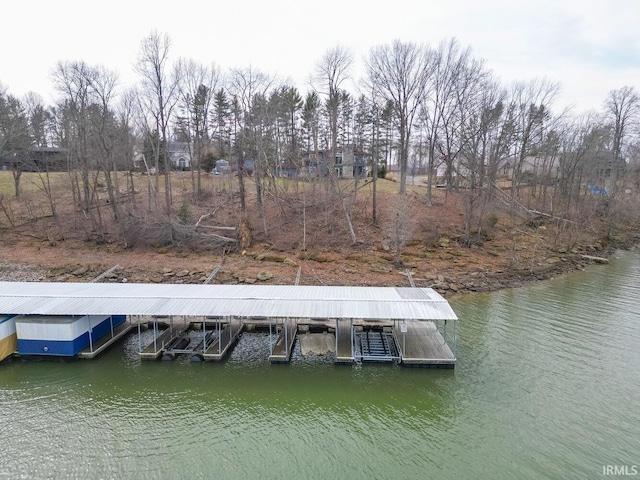 view of dock with a water view