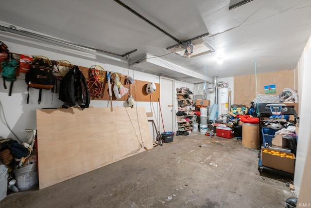 garage featuring water heater