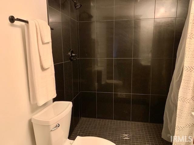 bathroom with a stall shower and toilet