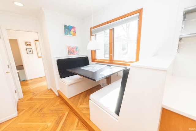 interior space featuring ornamental molding and recessed lighting