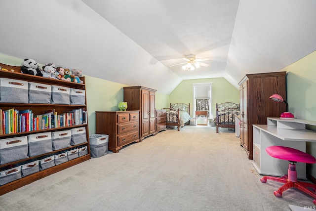 interior space featuring lofted ceiling and light colored carpet