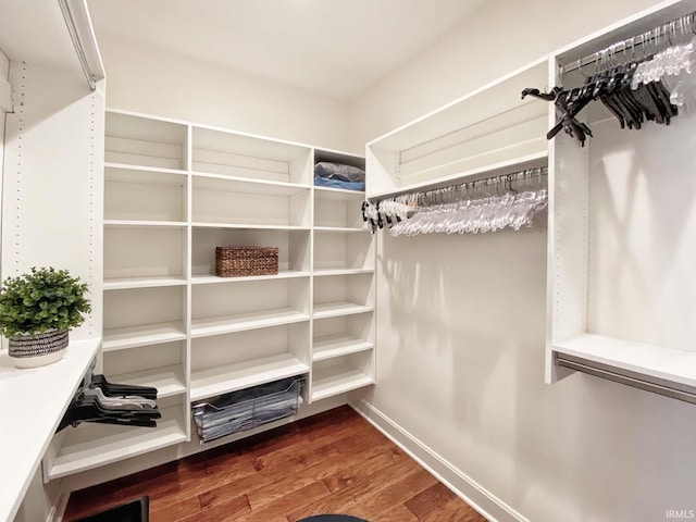 walk in closet with wood finished floors