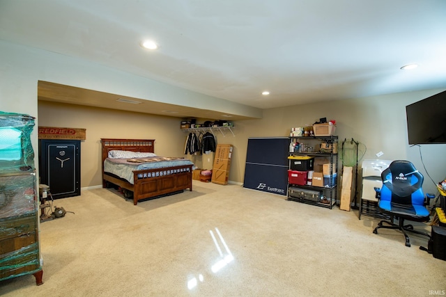 bedroom with carpet and recessed lighting