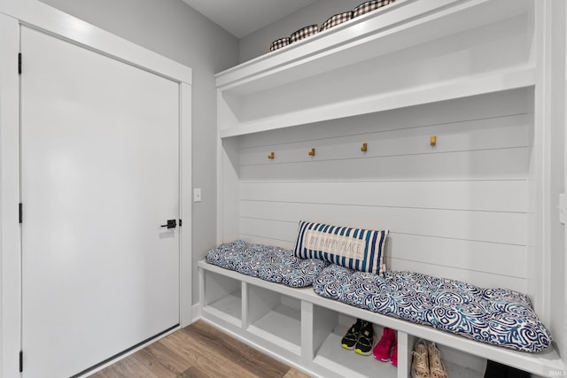 mudroom with wood finished floors