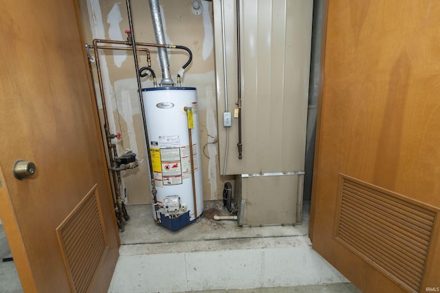 utility room with gas water heater and visible vents