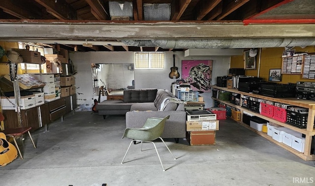 basement featuring concrete block wall