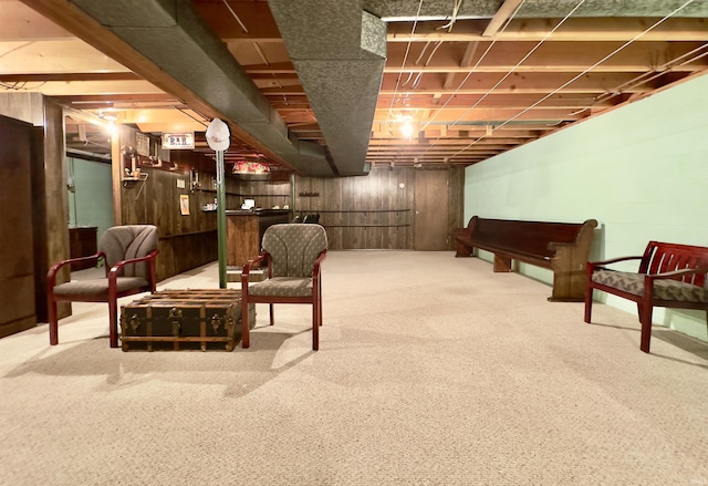 finished basement with carpet floors