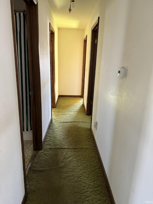 hallway featuring baseboards and light colored carpet